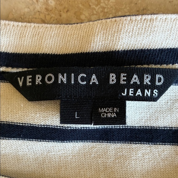 VERONICA BEARD Nautical Dress, Navy/Cream Striped Top, tiered Navy skirt. LG EUC - Picture 9 of 17